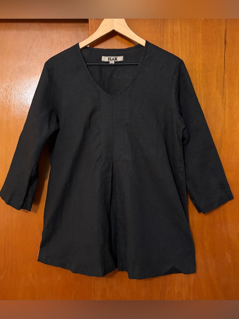FLAX Designs Black Linen V-Neck Tunic Top
